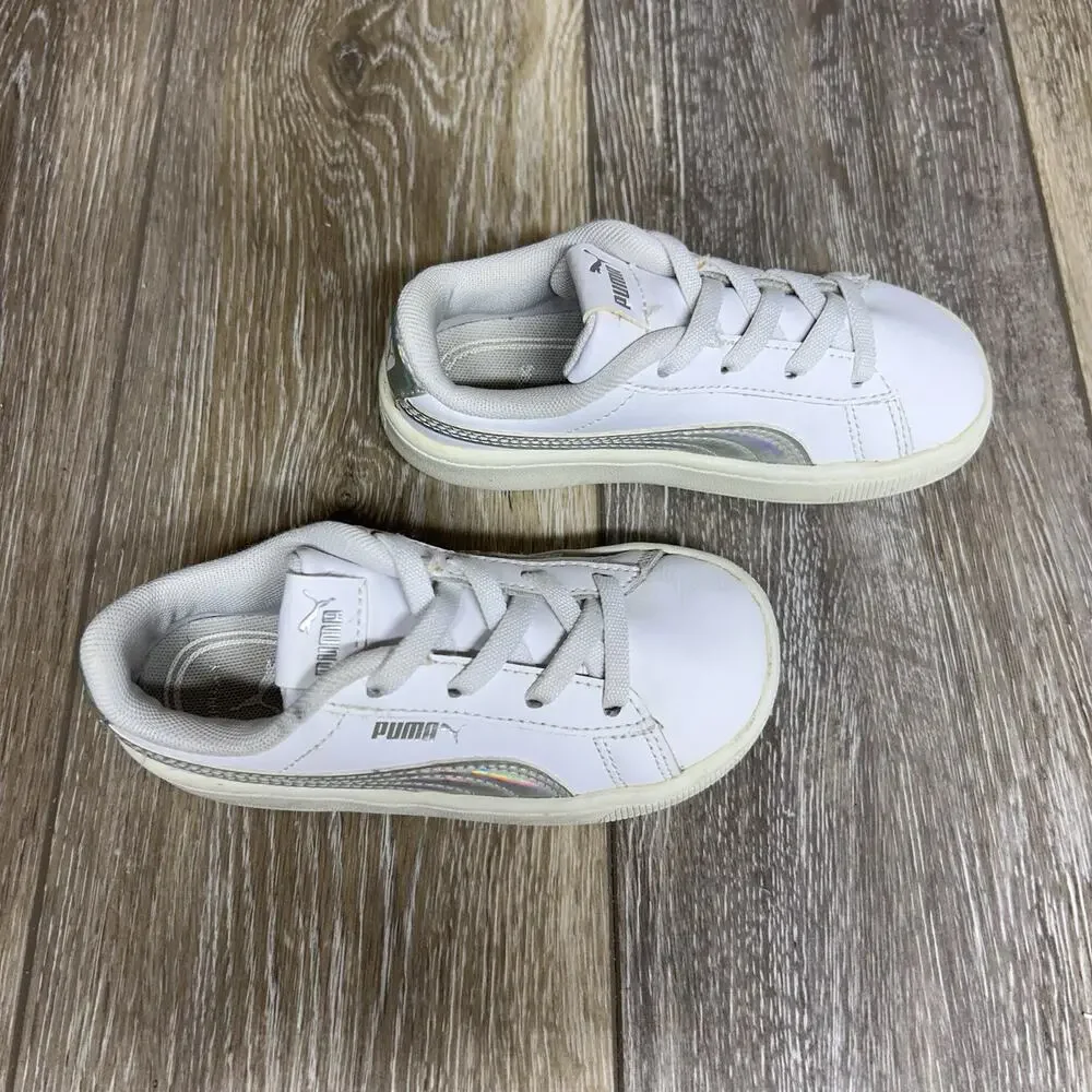 Puma Infant Youth Size 9C Classic White Silver Leather 381499-01 Sneaker Shoes